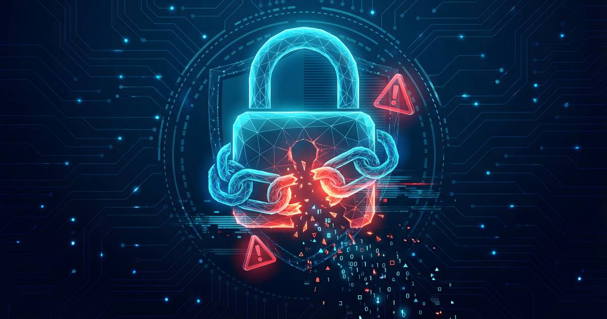 Hack; digitaal slot met een gebroken ketiing erom heen